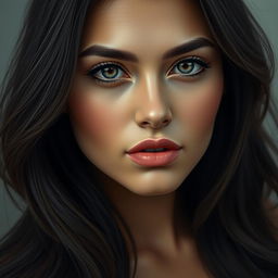 A hyper-realistic portrait of a 25-year-old Persian woman with large breasts and a stunningly beautiful face
