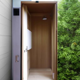 A 6x4 sq ft balcony transformed into a cozy, compact washroom and shower area maximizing space efficiency.