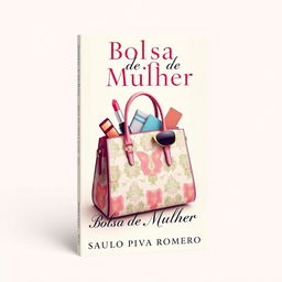 A captivating book cover design for 'Bolsa de Mulher' by Saulo Piva Romero, featuring an artistic representation of a stylish handbag placed centrally against an elegant backdrop