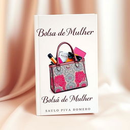 A captivating book cover design for 'Bolsa de Mulher' by Saulo Piva Romero, featuring an artistic representation of a stylish handbag placed centrally against an elegant backdrop