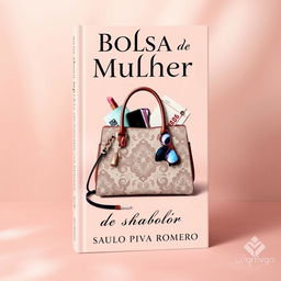 A captivating book cover design for 'Bolsa de Mulher' by Saulo Piva Romero, featuring an artistic representation of a stylish handbag placed centrally against an elegant backdrop