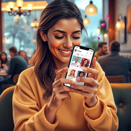 A visually appealing and engaging scene depicting a person using a dating app on their smartphone