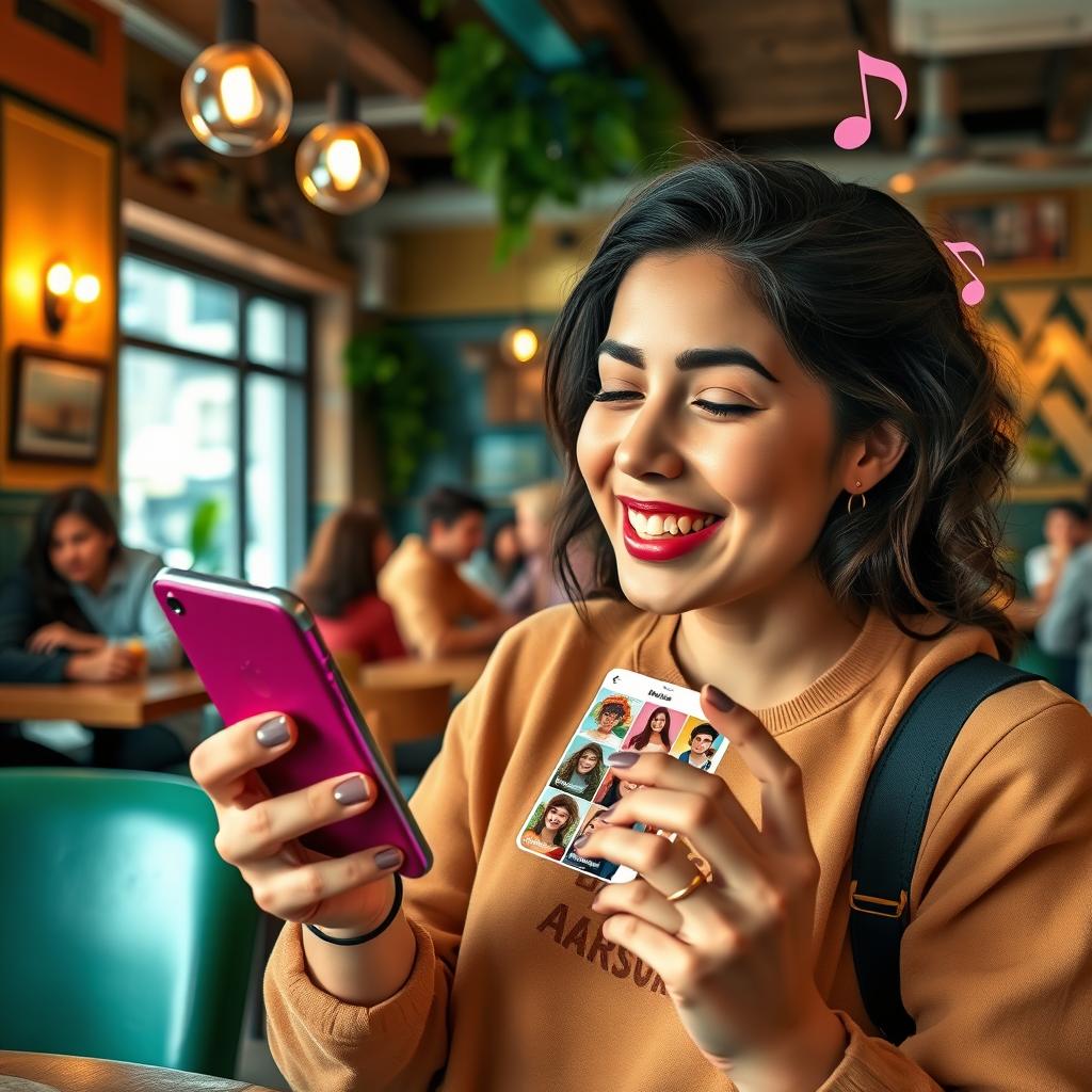A visually appealing and engaging scene depicting a person using a dating app on their smartphone