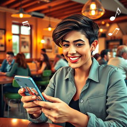 A visually appealing and engaging scene depicting a person using a dating app on their smartphone