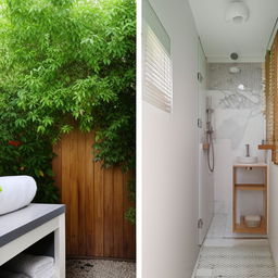 A 6x4 sq ft balcony transformed into a cozy, compact washroom and shower area maximizing space efficiency.