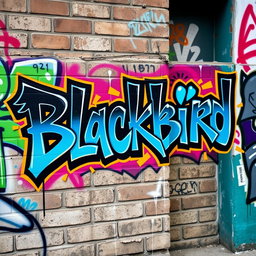 A vibrant graffiti tag showcasing the name 'Blackbird' in a dynamic spray-paint style