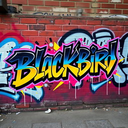 A vibrant graffiti tag showcasing the name 'Blackbird' in a dynamic spray-paint style