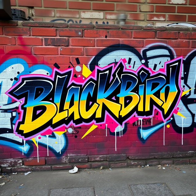 A vibrant graffiti tag showcasing the name 'Blackbird' in a dynamic spray-paint style