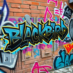 A vibrant graffiti tag showcasing the name 'Blackbird' in a dynamic spray-paint style