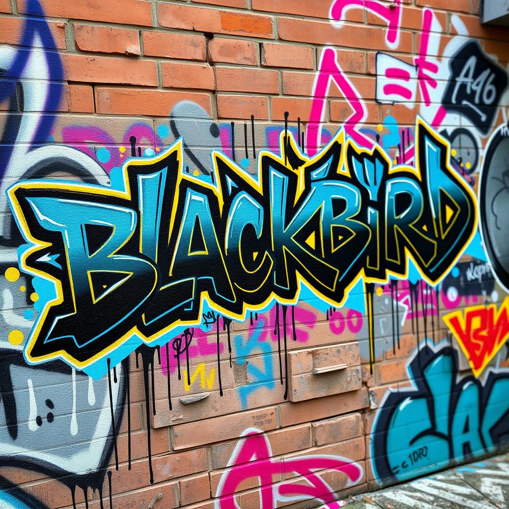 A vibrant graffiti tag showcasing the name 'Blackbird' in a dynamic spray-paint style