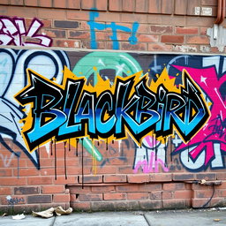 A vibrant graffiti tag showcasing the name 'Blackbird' in a dynamic spray-paint style