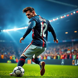 A dynamic image of Lionel Messi wearing a Paris Saint-Germain football jersey