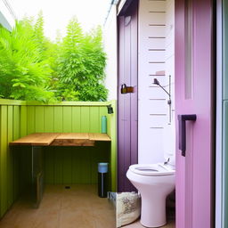 A 6x4 sq ft balcony transformed into a cozy, compact washroom and shower area maximizing space efficiency.