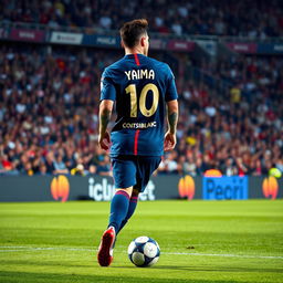 A captivating image of Lionel Messi in a Paris Saint-Germain football jersey, with the name 'Yaman' boldly printed on the back