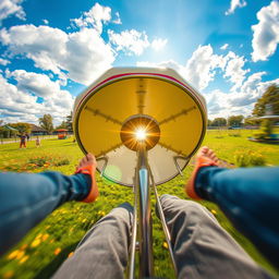 A captivating view from the perspective of an individual seated on a simple metal merry-go-round, experiencing the thrill of spinning around