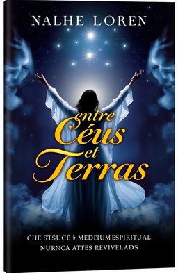 A mysterious and intriguing book cover for 'Entre Céus e Terras: Relatos de Uma Médium Espiritual Nunca Antes Reveladas'