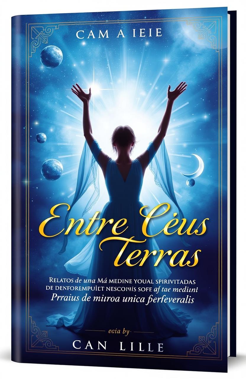 A mysterious and intriguing book cover for 'Entre Céus e Terras: Relatos de Uma Médium Espiritual Nunca Antes Reveladas'