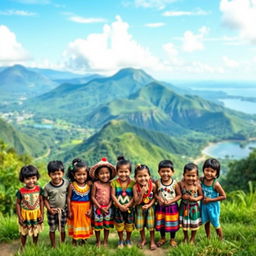 A vibrant landscape showcasing the beauty of Ecuador, featuring lush green mountains, pristine coastlines, and vibrant rainforest