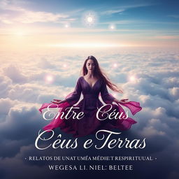 A captivating book cover for 'Entre Céus e Terras: Relatos de Uma Médium Espiritual Nunca Antes Reveladas'