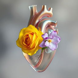 Anatomical heart depicted in a transparent style, showcasing intricate details of the heart's structure