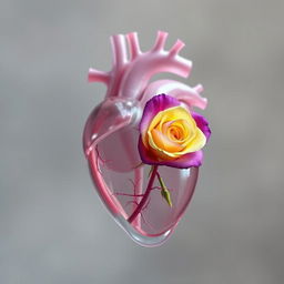 Anatomical heart depicted in a transparent style, showcasing intricate details of the heart's structure