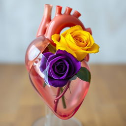 An anatomical heart, transparent, showcasing intricate details of its structure