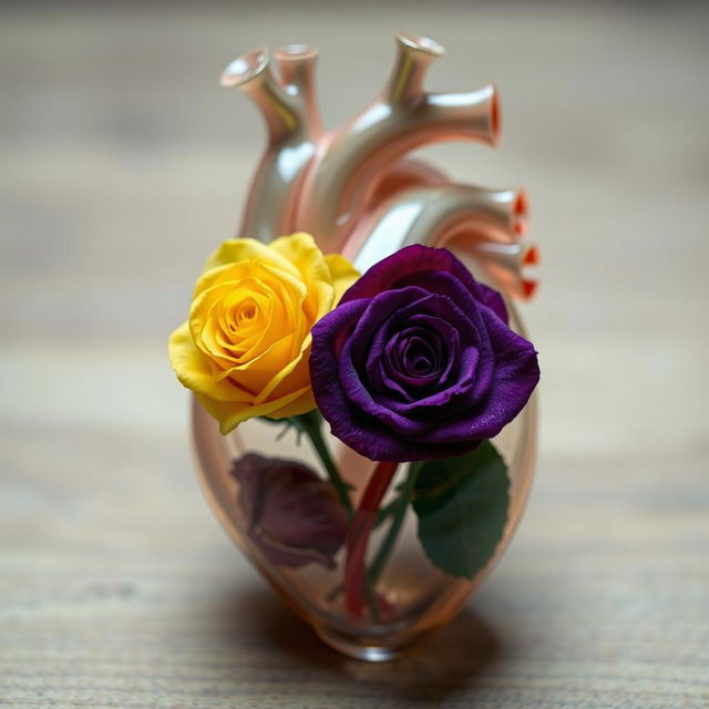 An anatomical heart, transparent, showcasing intricate details of its structure