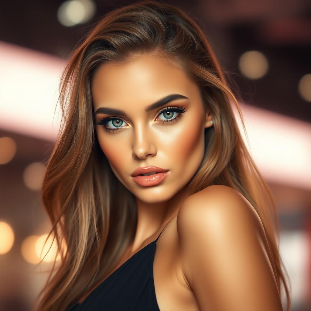 A beautiful model with striking features and a captivating expression, showcasing a flawless complexion and perfect makeup
