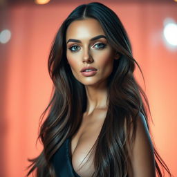 A beautiful model with striking features and a captivating expression, showcasing a flawless complexion and perfect makeup
