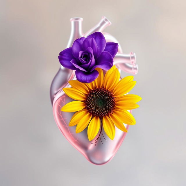 A transparent anatomical heart illustration, showcasing intricate details of the heart's structure