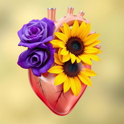 A transparent anatomical heart illustration, showcasing intricate details of the heart's structure