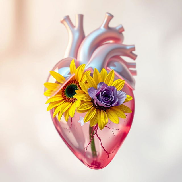 A beautiful anatomical heart that is transparent, showcasing intricate details and textures