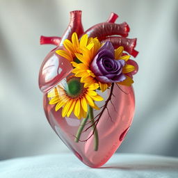 A beautiful anatomical heart that is transparent, showcasing intricate details and textures