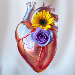 A beautiful anatomical heart that is transparent, showcasing intricate details and textures