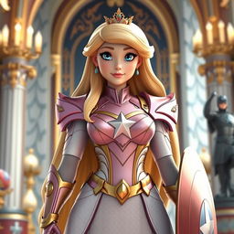 A 3D animation style image inspired by Disney CGI featuring Princess Aurora from 'Sleeping Beauty,' standing confidently