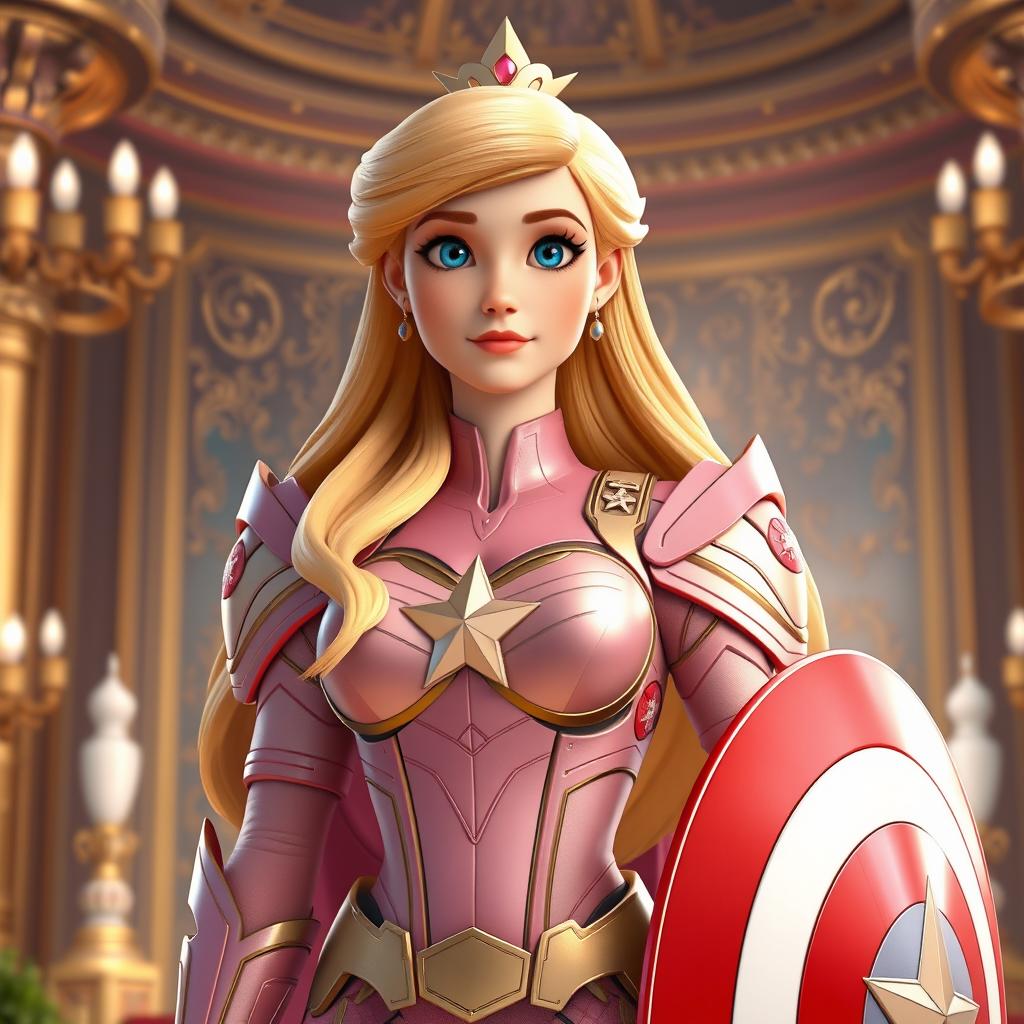 A 3D animation style image inspired by Disney CGI featuring Princess Aurora from 'Sleeping Beauty,' standing confidently