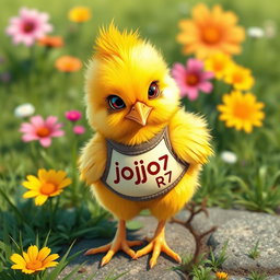 A cute yellow chick that looks very realistic, wearing a trendy and stylish girl’s outfit