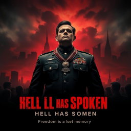 A dramatic movie poster for a fictional film titled "Hell Has Spoken", set in a dystopian America under dictatorship