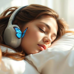 A beautiful young woman peacefully sleeping on a soft pillow with a serene expression