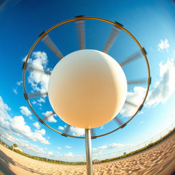 A unique perspective from someone sitting on a simple metal merry-go-round, spinning around