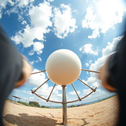 A unique perspective from someone sitting on a simple metal merry-go-round, spinning around