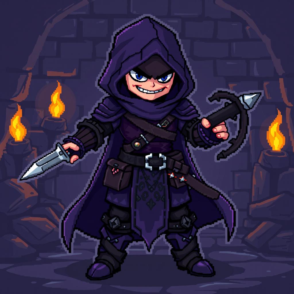 A 48x48 pixel art character designed for a rogue-like fantasy game