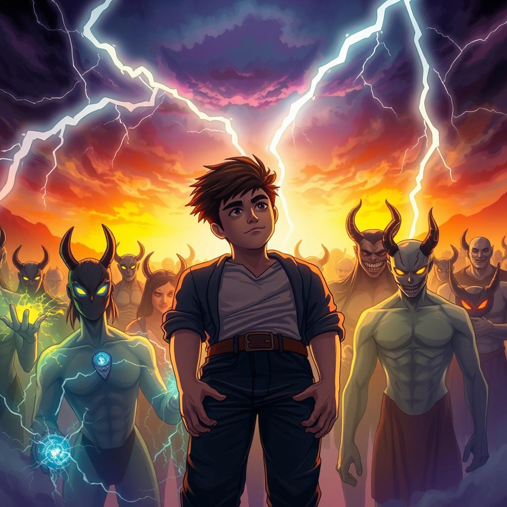 In a captivating scene representing the turmoil in 'The Wish That Ignited Chaos', the protagonist Vincent, a 20-year-old man who is tall and strikingly handsome, stands at the forefront with an expression of determination