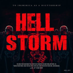 A dramatic movie poster for a fictional film titled 'Hell Storm' that imagines America as a dictatorship