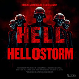 A dramatic movie poster for a fictional film titled 'Hell Storm' that imagines America as a dictatorship