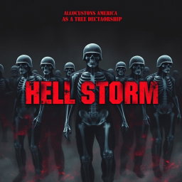 A dramatic movie poster for a fictional film titled 'Hell Storm' that imagines America as a dictatorship