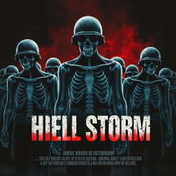 A dramatic movie poster for a fictional film titled 'Hell Storm' that imagines America as a dictatorship