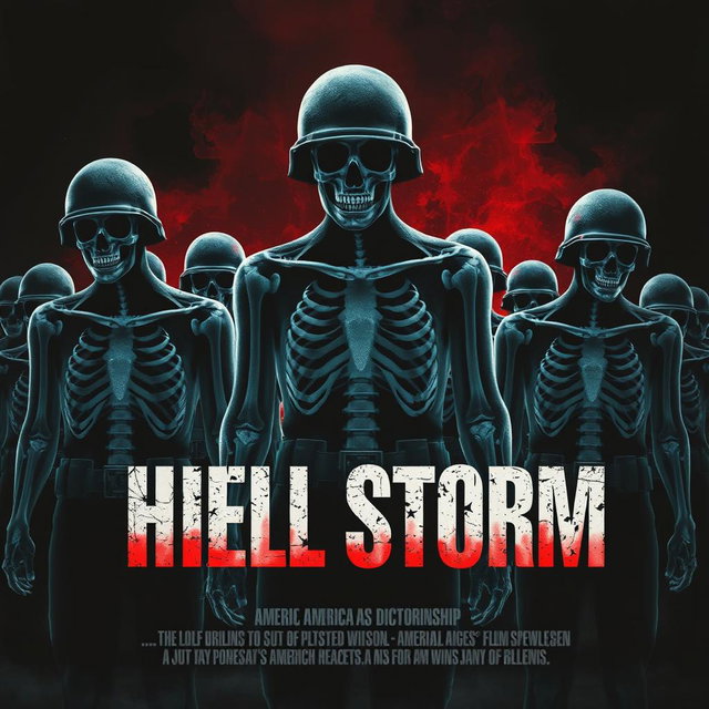 A dramatic movie poster for a fictional film titled 'Hell Storm' that imagines America as a dictatorship