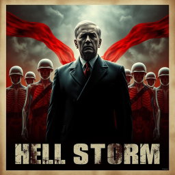 A dramatic movie poster for a fictional film titled 'Hell Storm' set in a dystopian American dictatorship