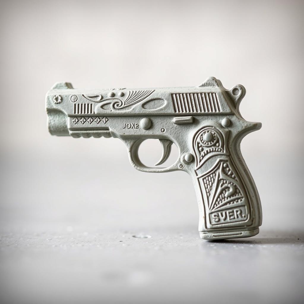 A creative and unique design of a gun-shaped plaster, featuring detailed textures and a realistic look
